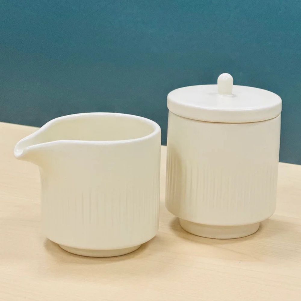 Citrine Everyday Collection by Magenta Ribbed Ceramic Sugar & Creamer Set NIB
